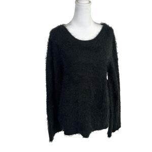 Calvin Klein Black Fuzzy Acrylic Cotton Sweater Large Oversize Business Casual